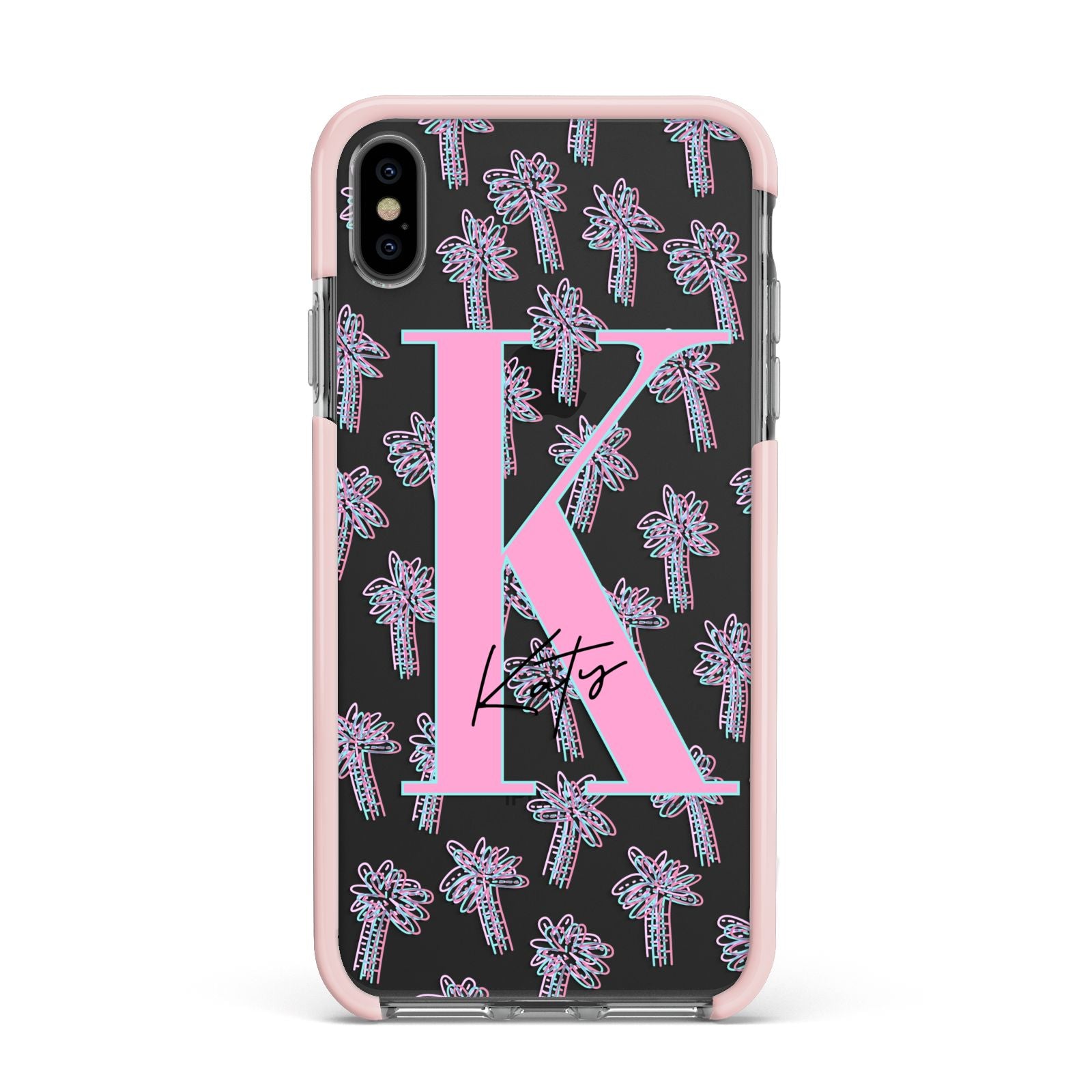 Personalised Palms Apple iPhone Xs Max Impact Case Pink Edge on Black Phone