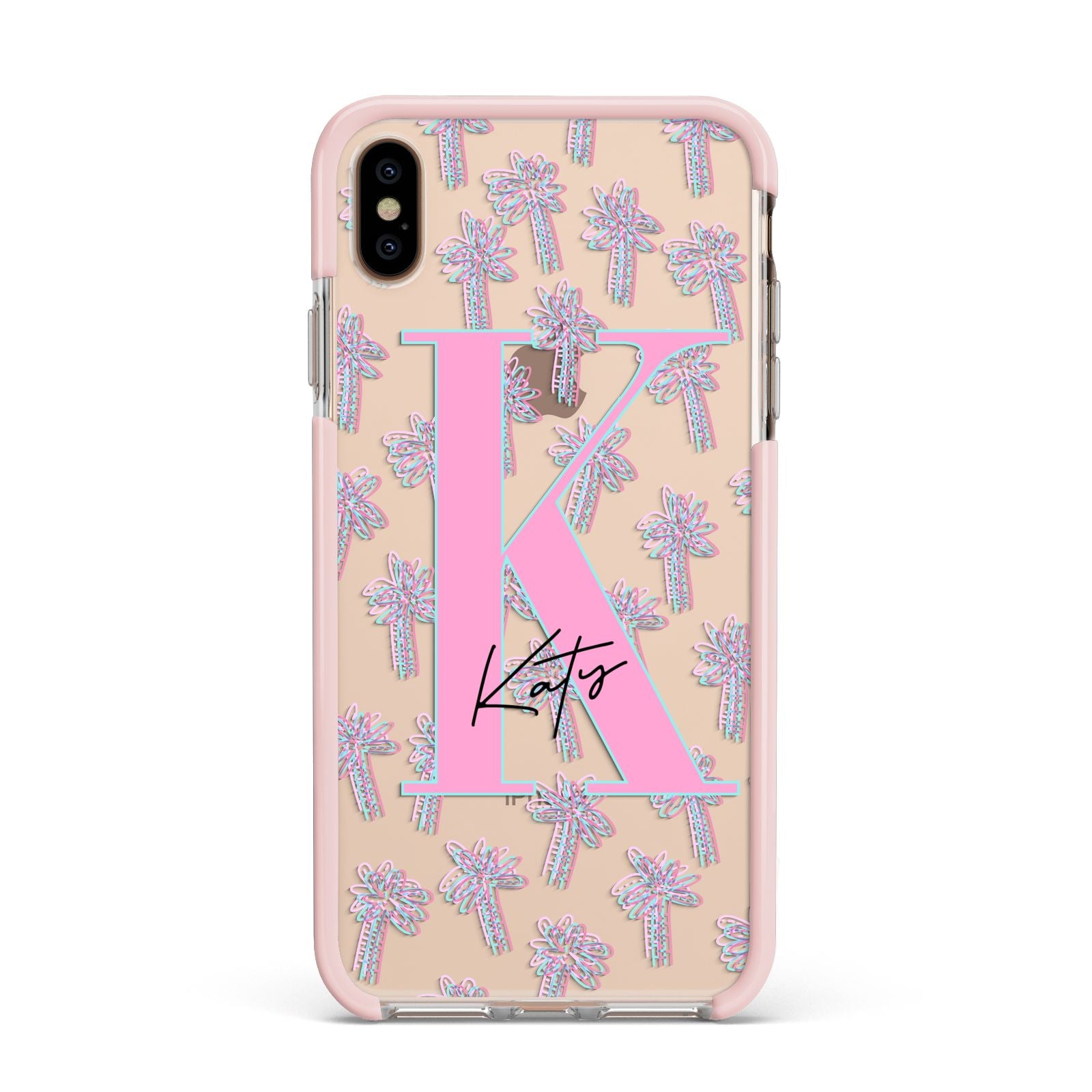 Personalised Palms Apple iPhone Xs Max Impact Case Pink Edge on Gold Phone