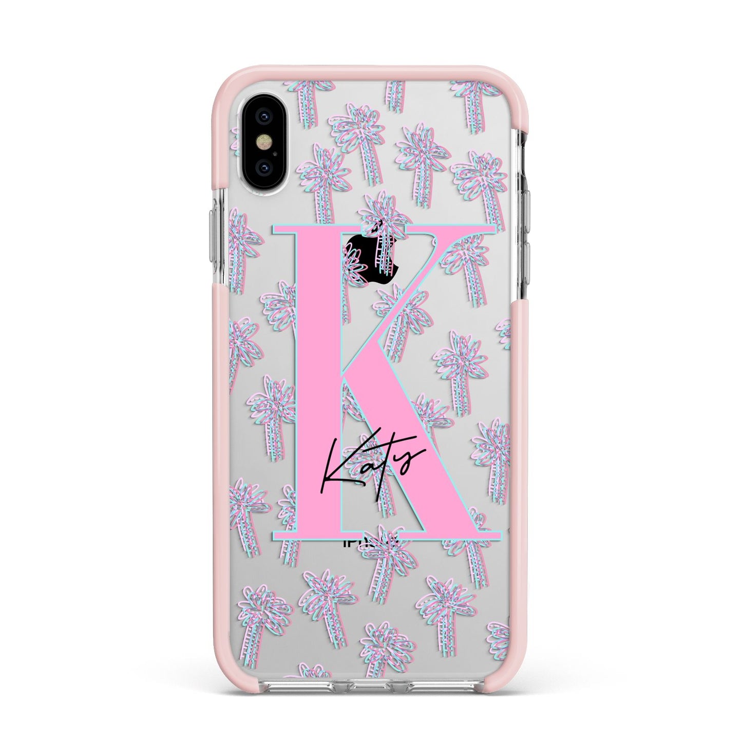 Personalised Palms Apple iPhone Xs Max Impact Case Pink Edge on Silver Phone