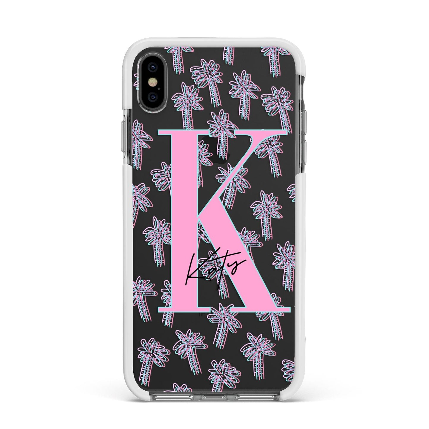 Personalised Palms Apple iPhone Xs Max Impact Case White Edge on Black Phone