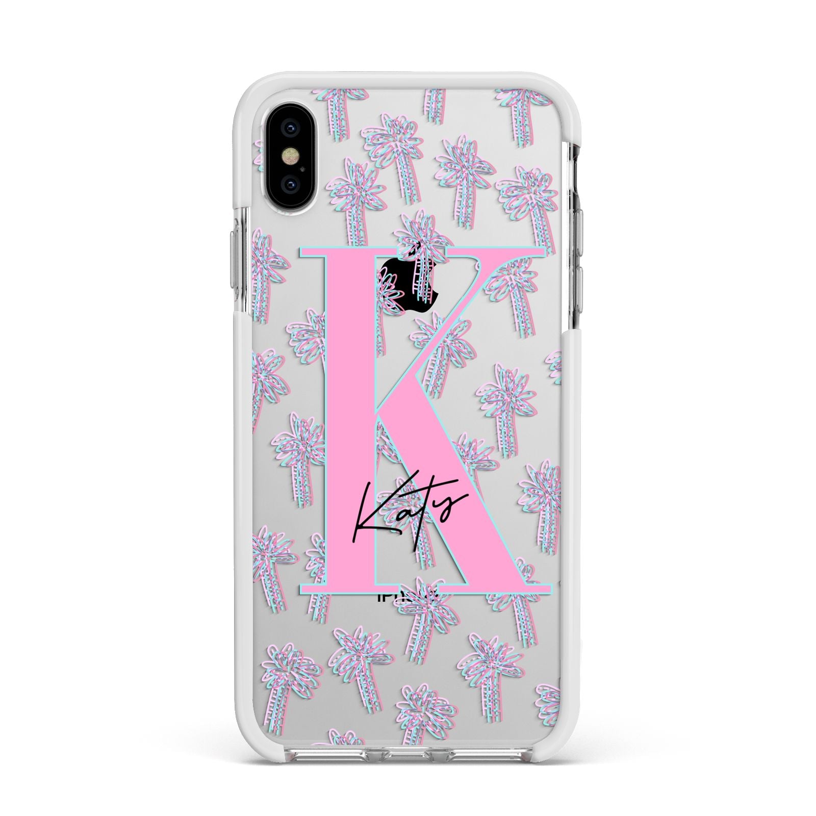 Personalised Palms Apple iPhone Xs Max Impact Case White Edge on Silver Phone