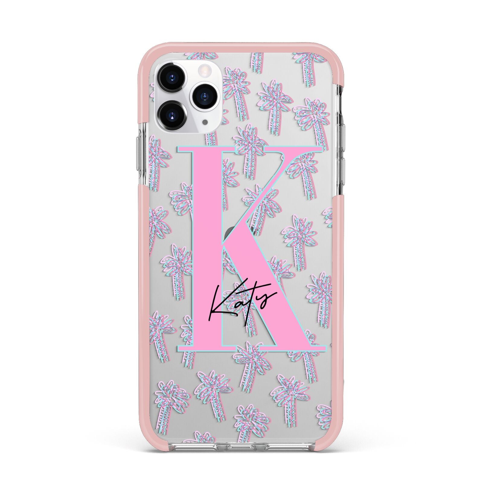 Personalised Palms iPhone 11 Pro Max Impact Pink Edge Case