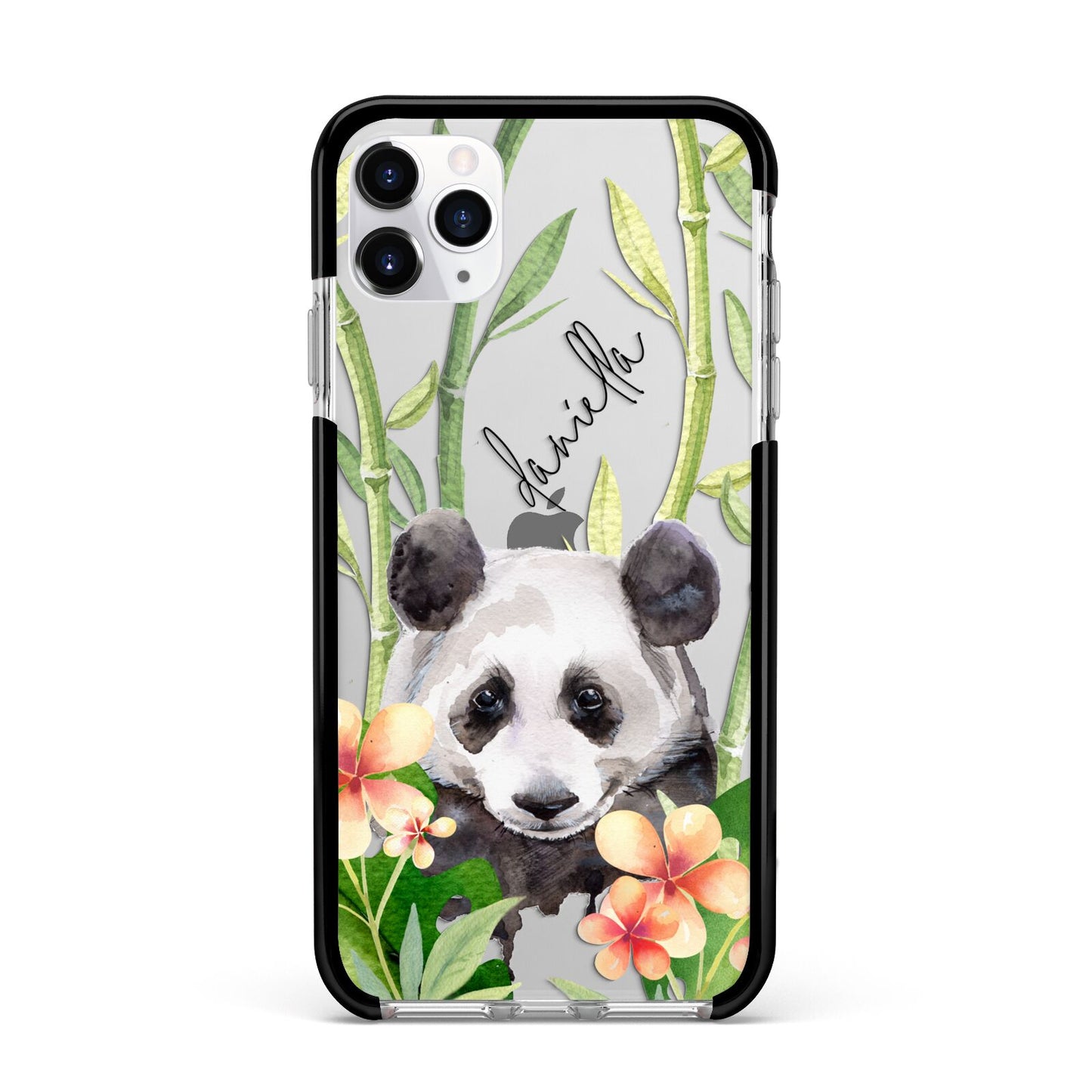 Personalised Panda Apple iPhone 11 Pro Max in Silver with Black Impact Case