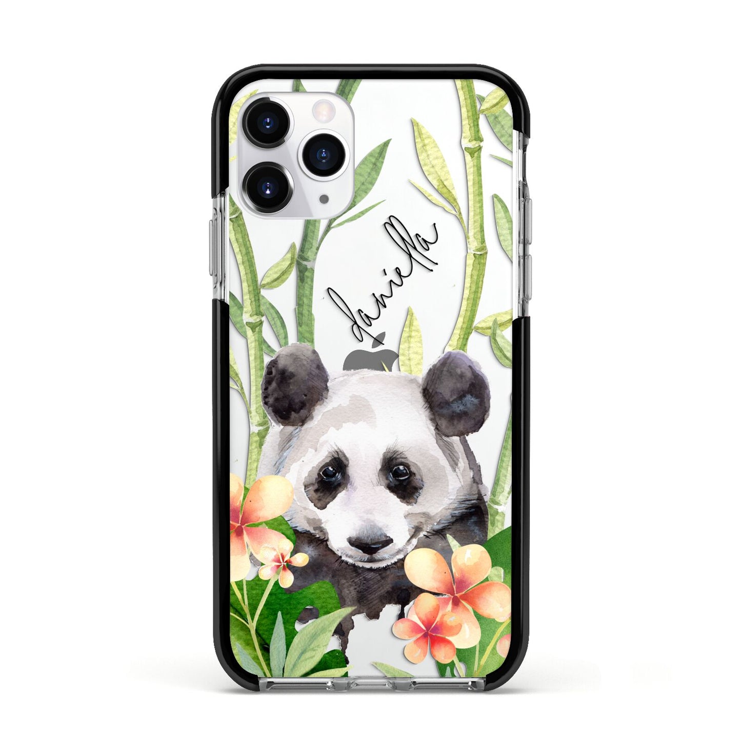 Personalised Panda Apple iPhone 11 Pro in Silver with Black Impact Case