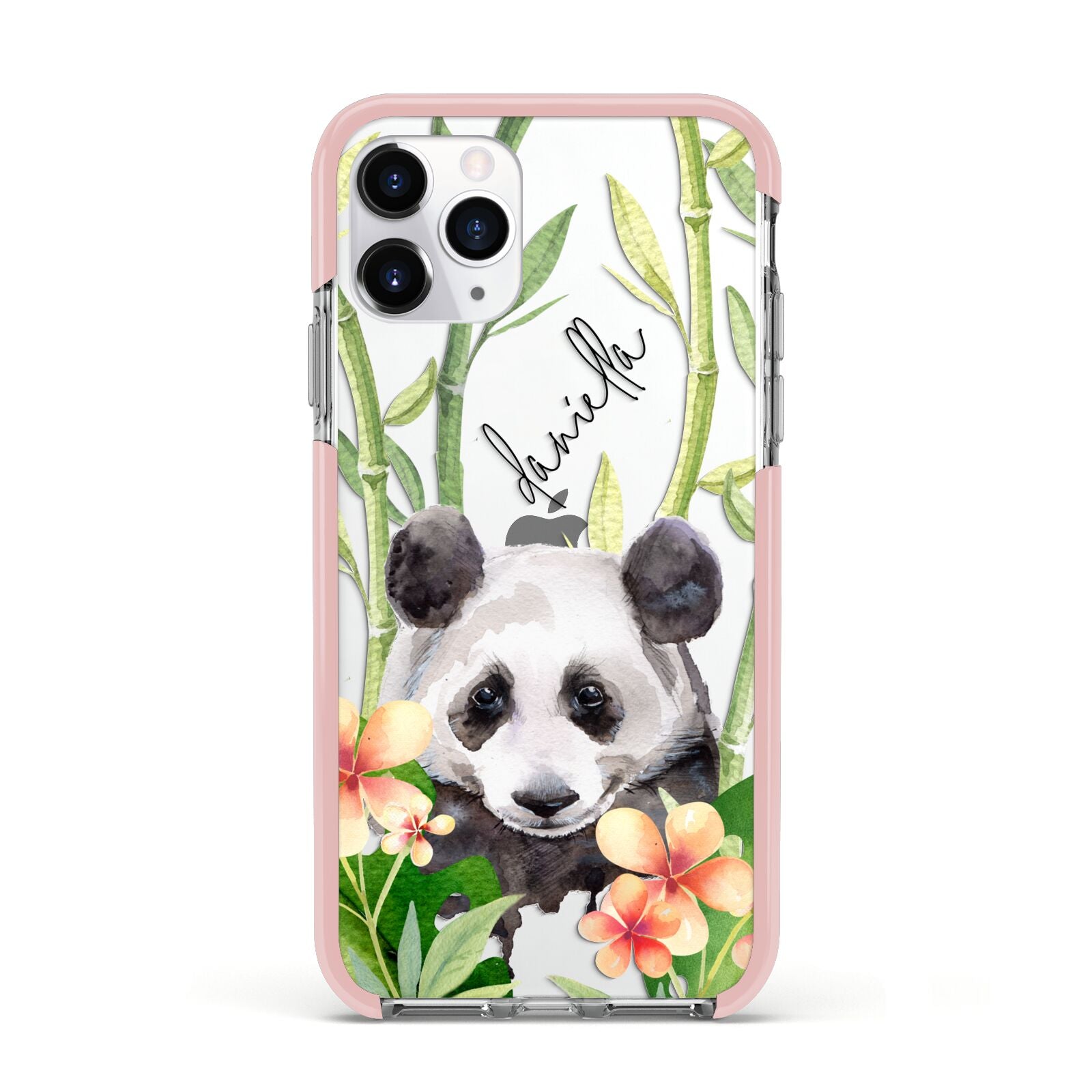 Personalised Panda Apple iPhone 11 Pro in Silver with Pink Impact Case