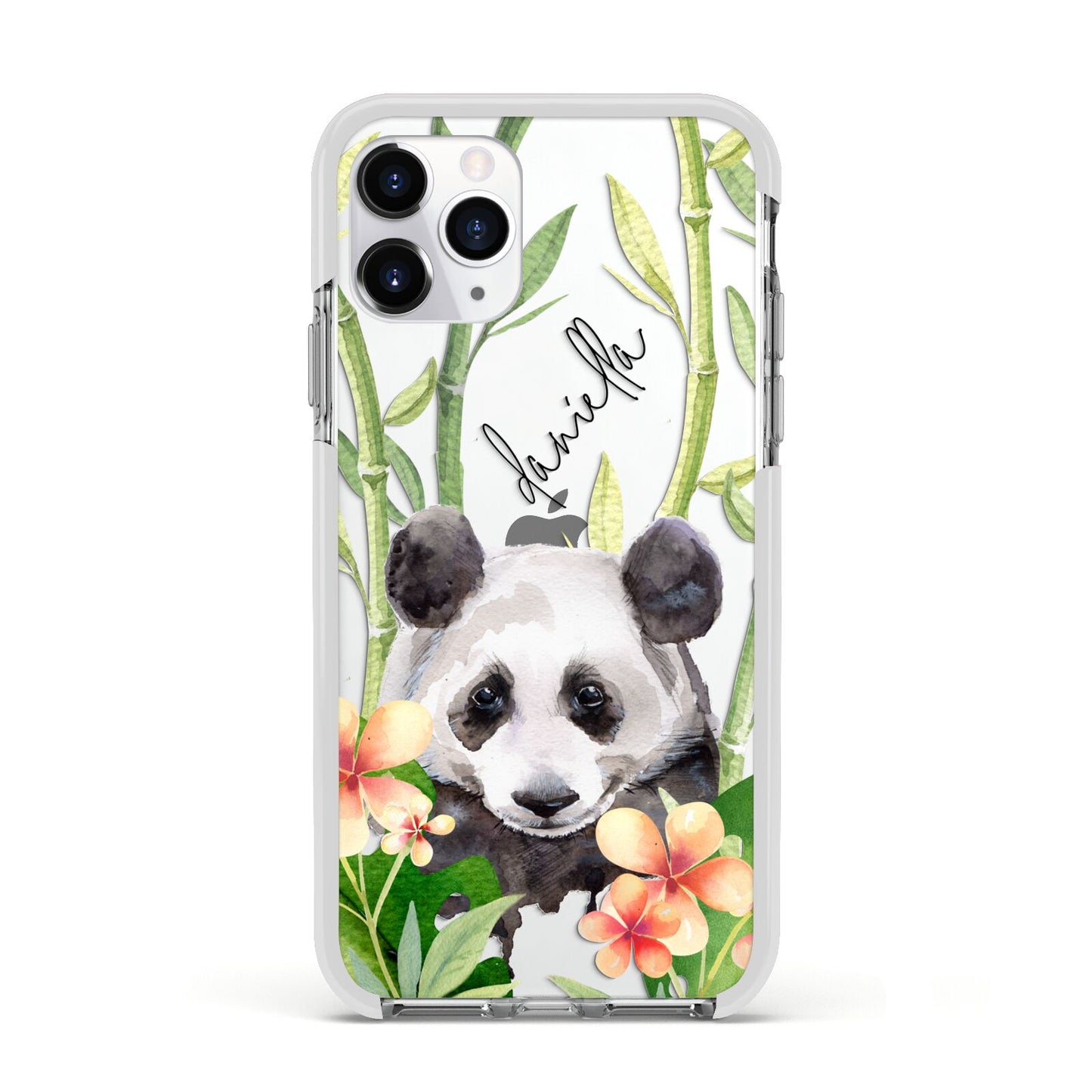 Personalised Panda Apple iPhone 11 Pro in Silver with White Impact Case