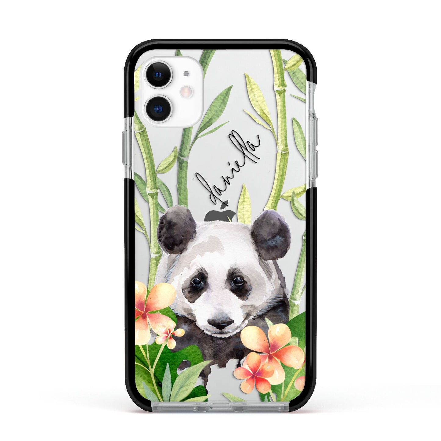 Personalised Panda Apple iPhone 11 in White with Black Impact Case