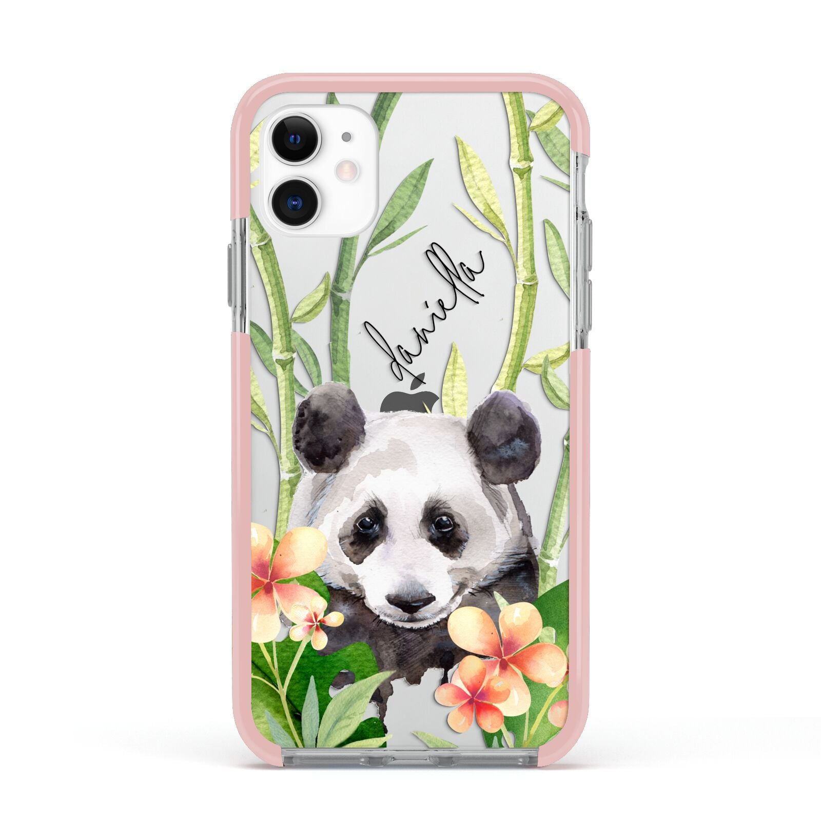 Personalised Panda Apple iPhone 11 in White with Pink Impact Case