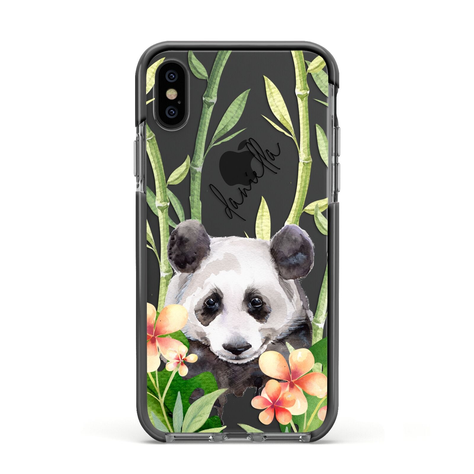 Personalised Panda Apple iPhone Xs Impact Case Black Edge on Black Phone