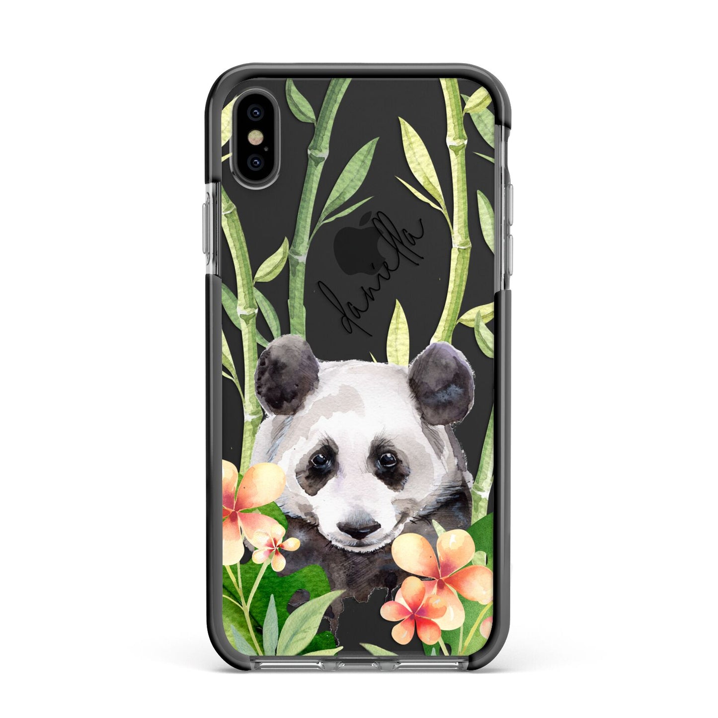 Personalised Panda Apple iPhone Xs Max Impact Case Black Edge on Black Phone