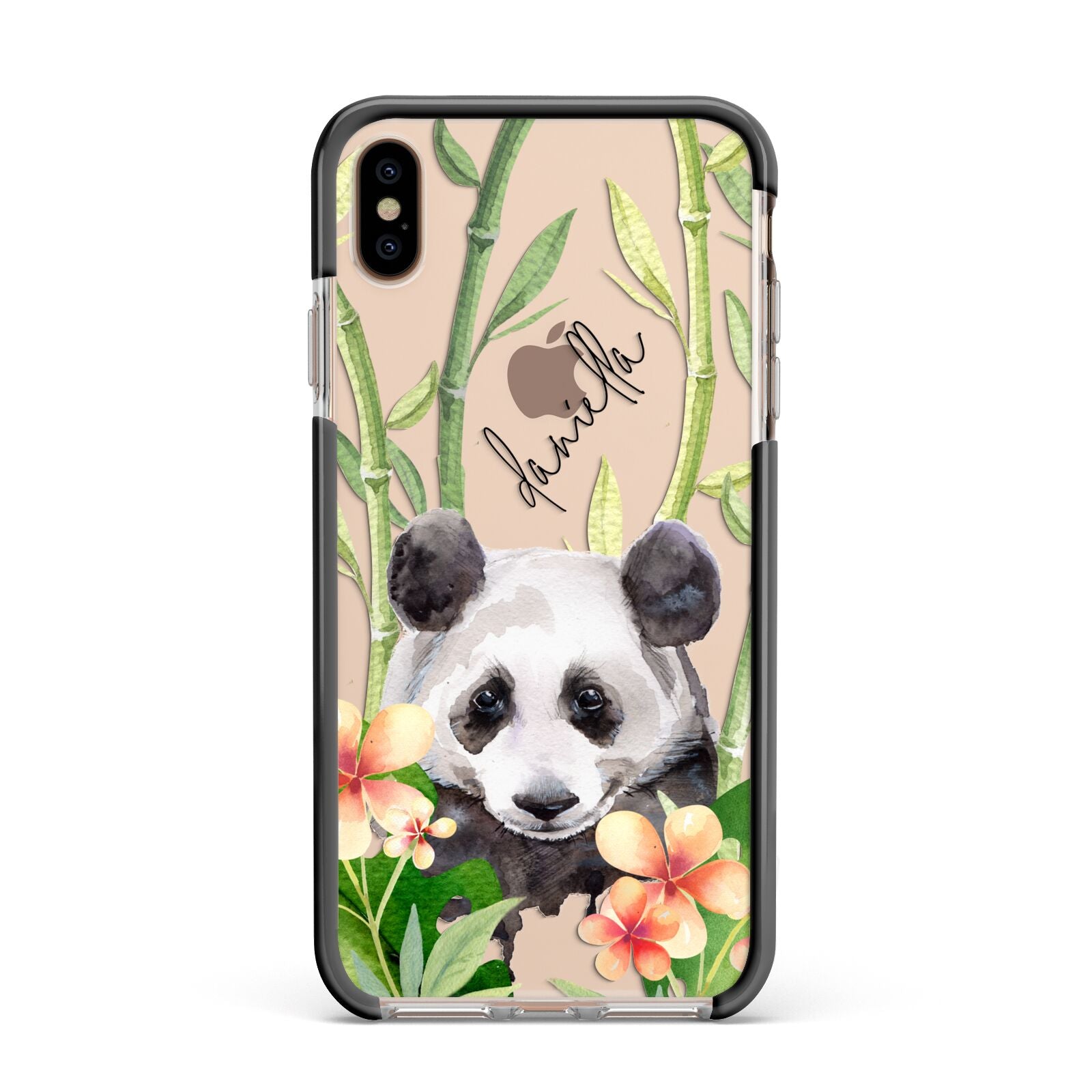 Personalised Panda Apple iPhone Xs Max Impact Case Black Edge on Gold Phone