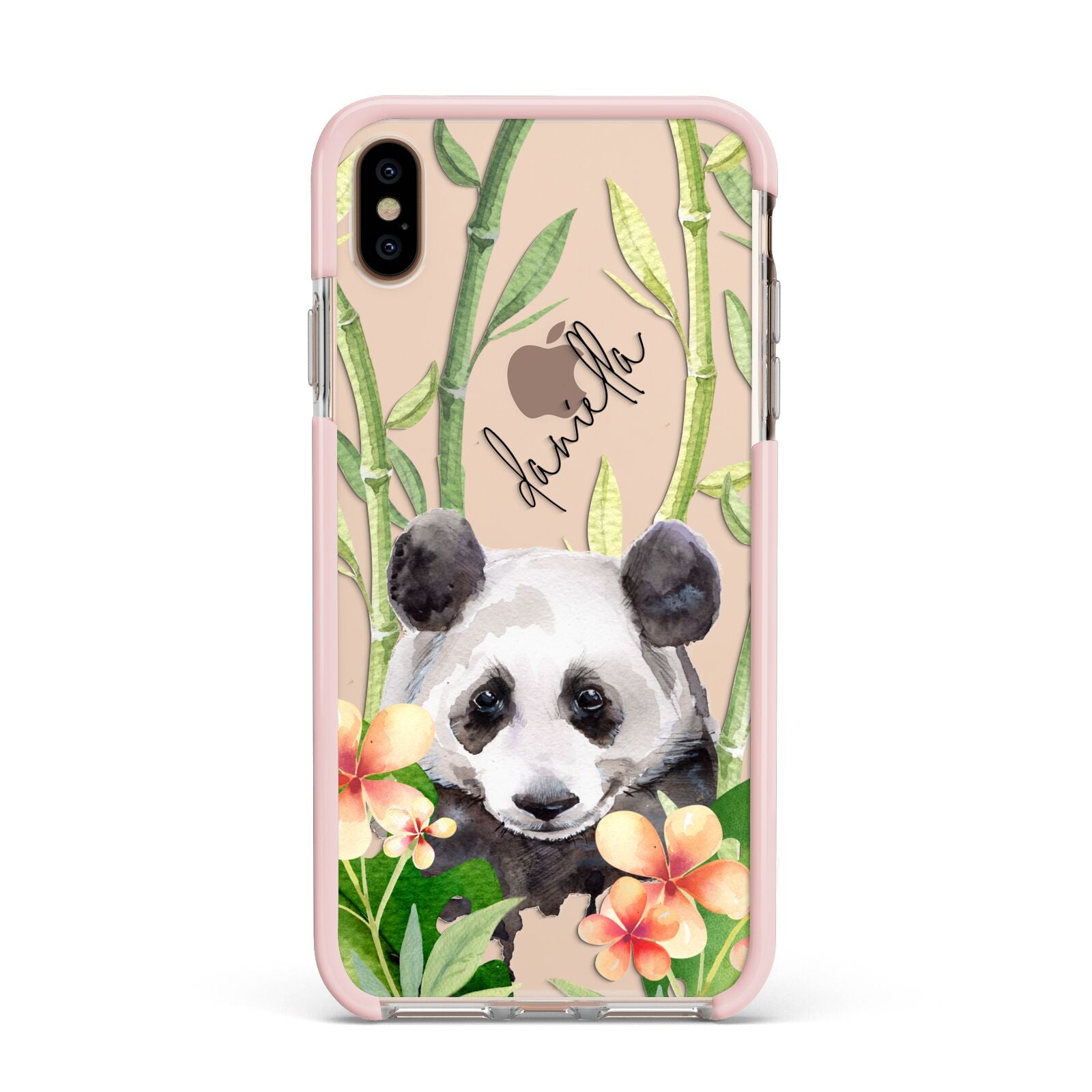 Personalised Panda Apple iPhone Xs Max Impact Case Pink Edge on Gold Phone