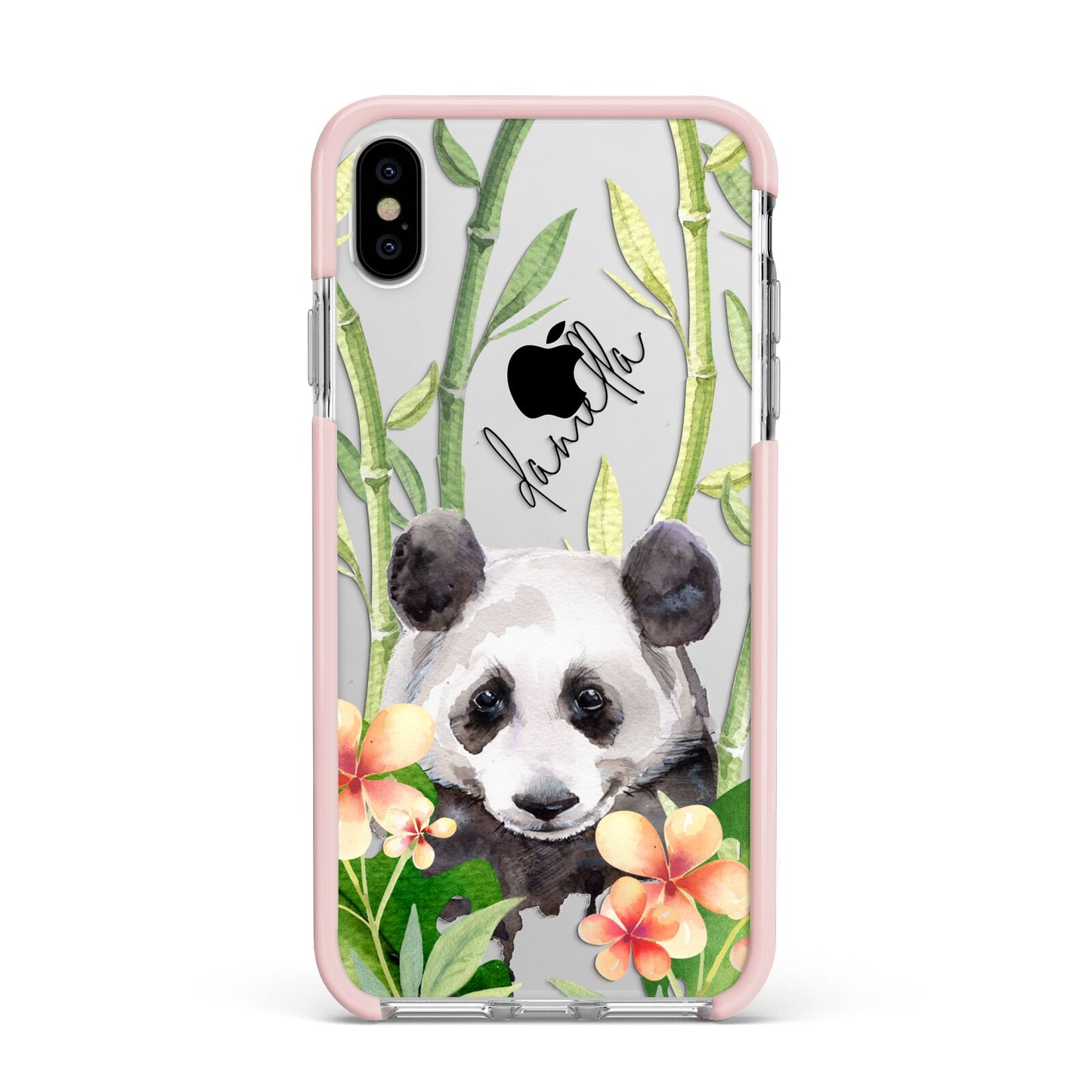 Personalised Panda Apple iPhone Xs Max Impact Case Pink Edge on Silver Phone