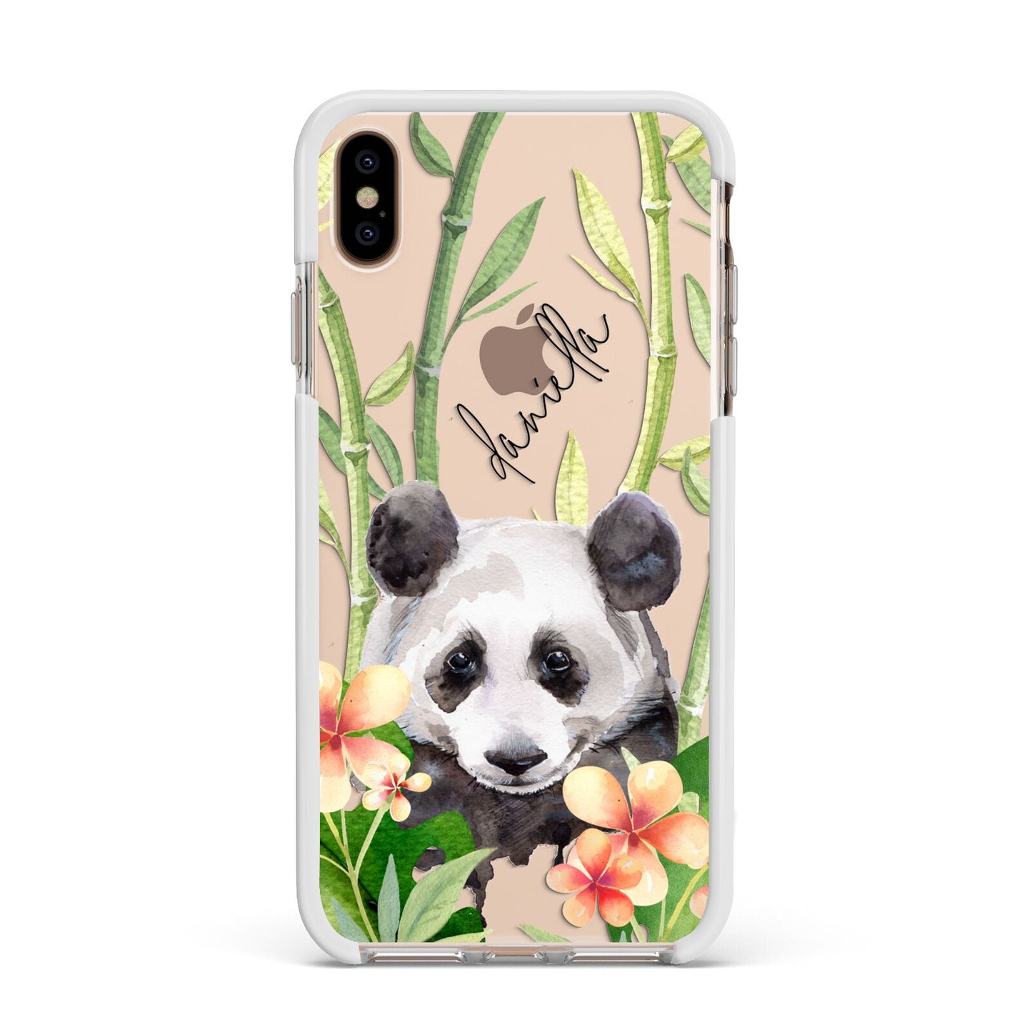 Personalised Panda Apple iPhone Xs Max Impact Case White Edge on Gold Phone