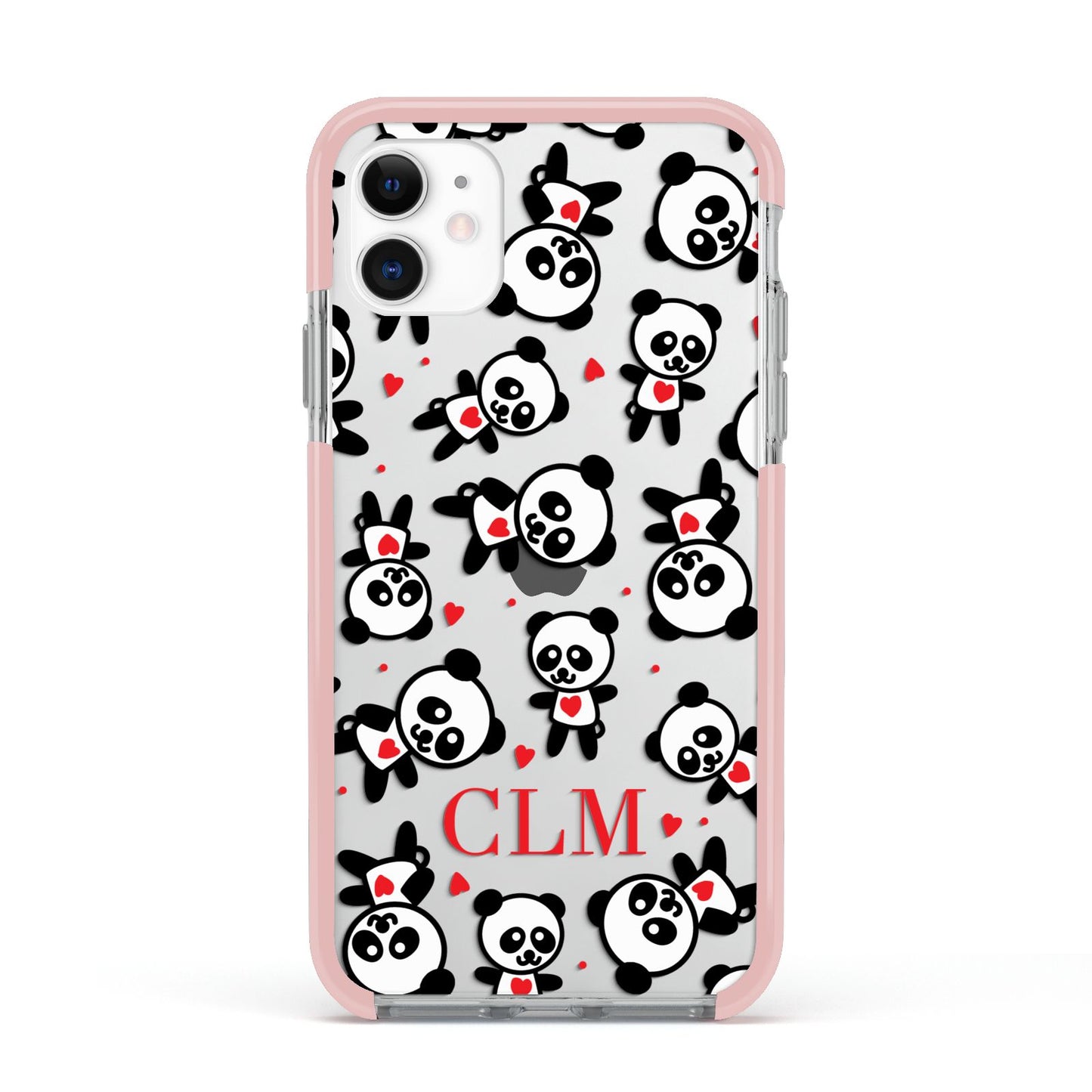 Personalised Panda Initials Apple iPhone 11 in White with Pink Impact Case