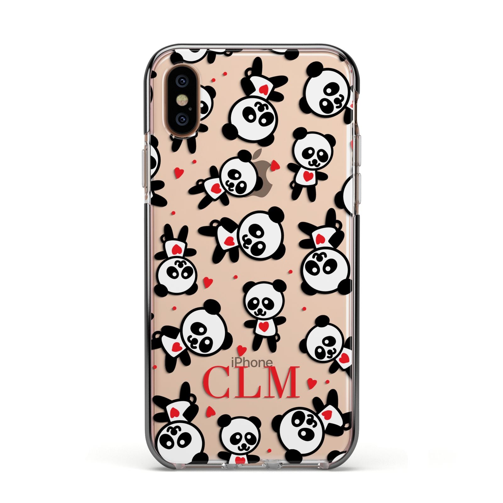 Personalised Panda Initials Apple iPhone Xs Impact Case Black Edge on Gold Phone