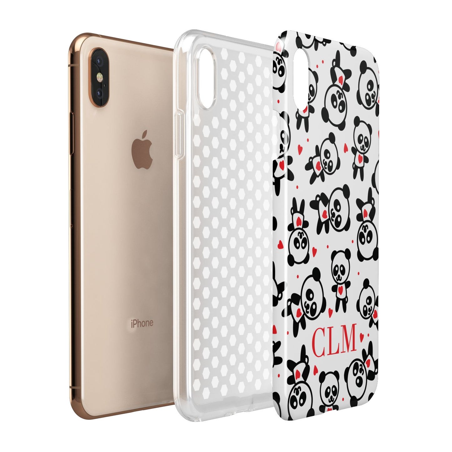 Personalised Panda Initials Apple iPhone Xs Max 3D Tough Case Expanded View