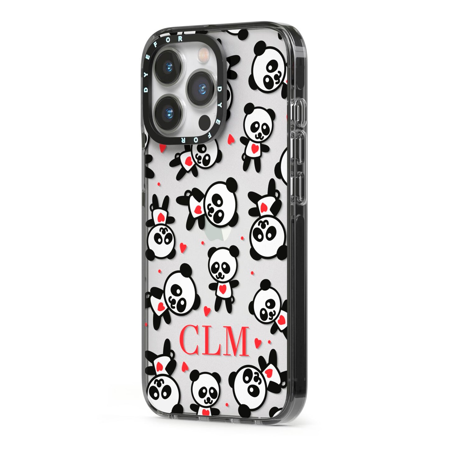 Personalised Panda Initials iPhone 13 Pro Black Impact Case Side Angle on Silver phone