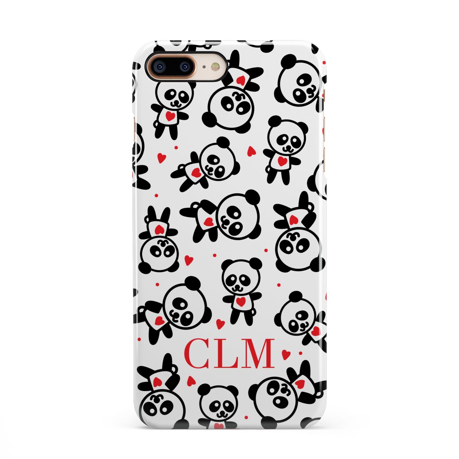 Personalised Panda Initials iPhone 8 Plus 3D Snap Case on Gold Phone