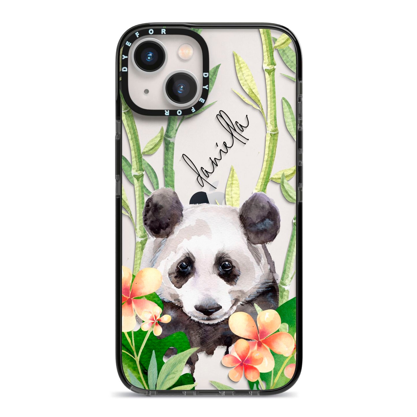 Personalised Panda iPhone 13 Black Impact Case on Silver phone