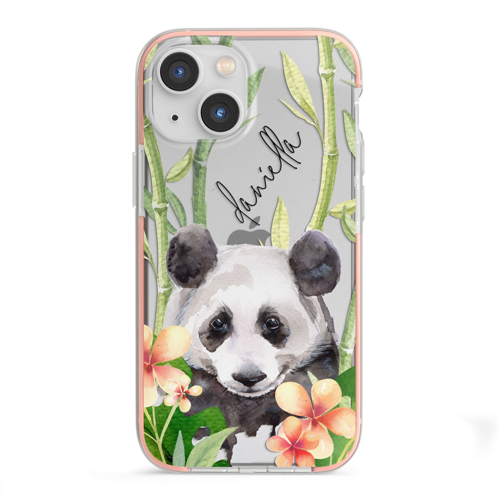 Personalised Panda iPhone 13 Mini TPU Impact Case with Pink Edges