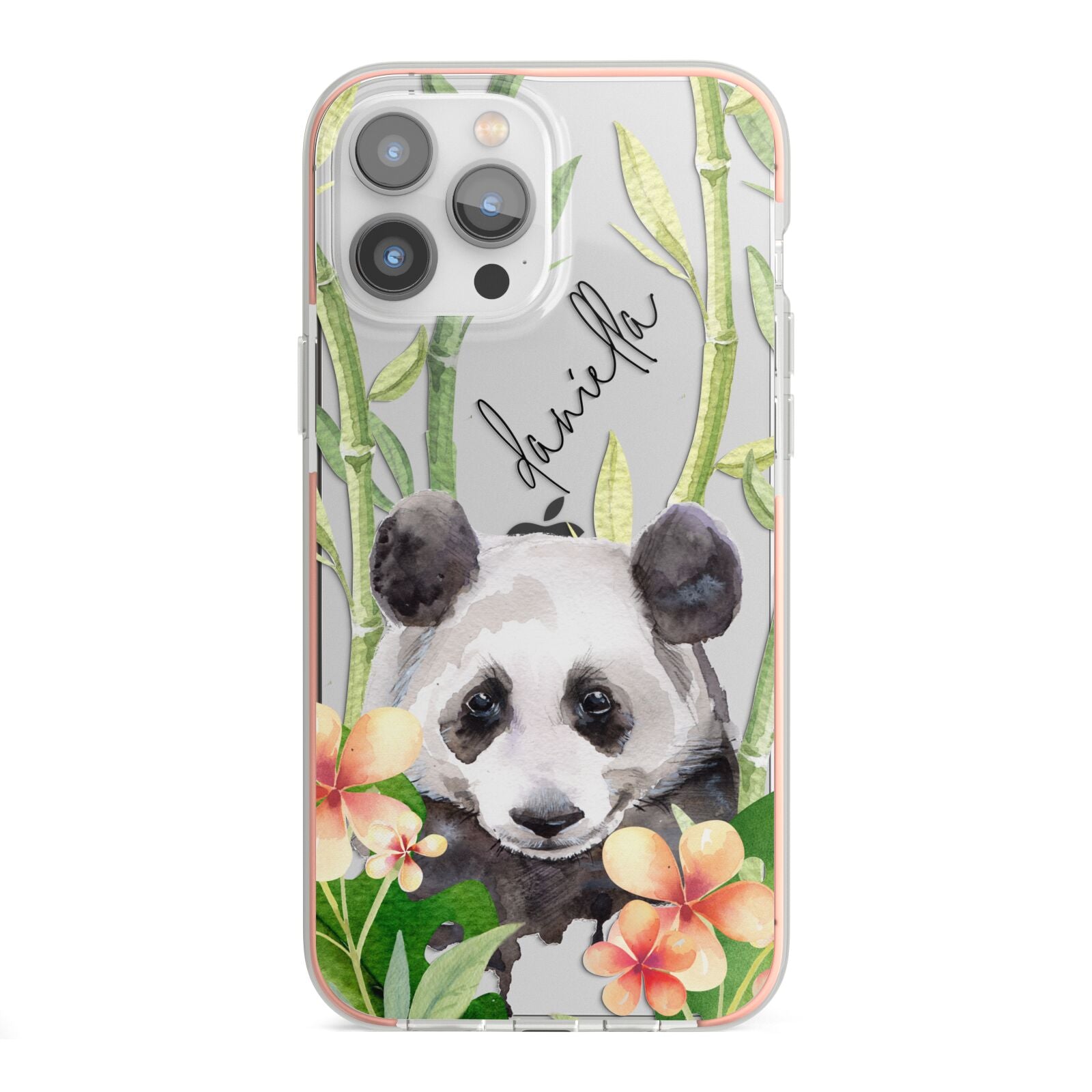 Personalised Panda iPhone 13 Pro Max TPU Impact Case with Pink Edges