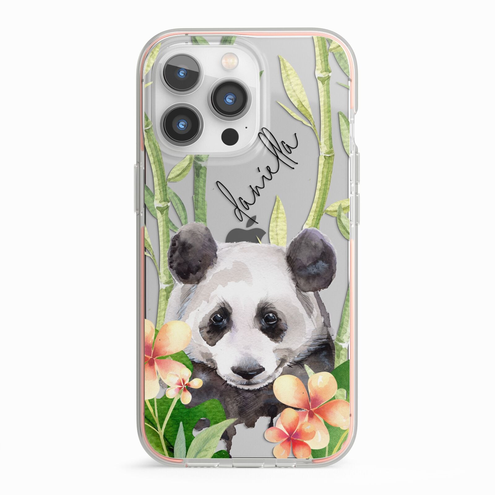 Personalised Panda iPhone 13 Pro TPU Impact Case with Pink Edges