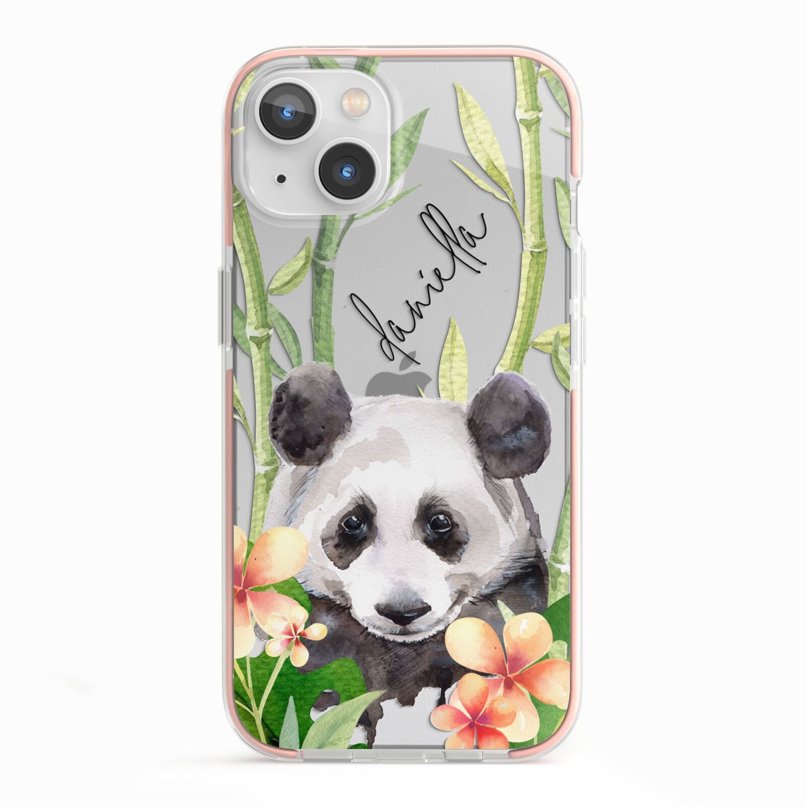 Personalised Panda iPhone 13 TPU Impact Case with Pink Edges