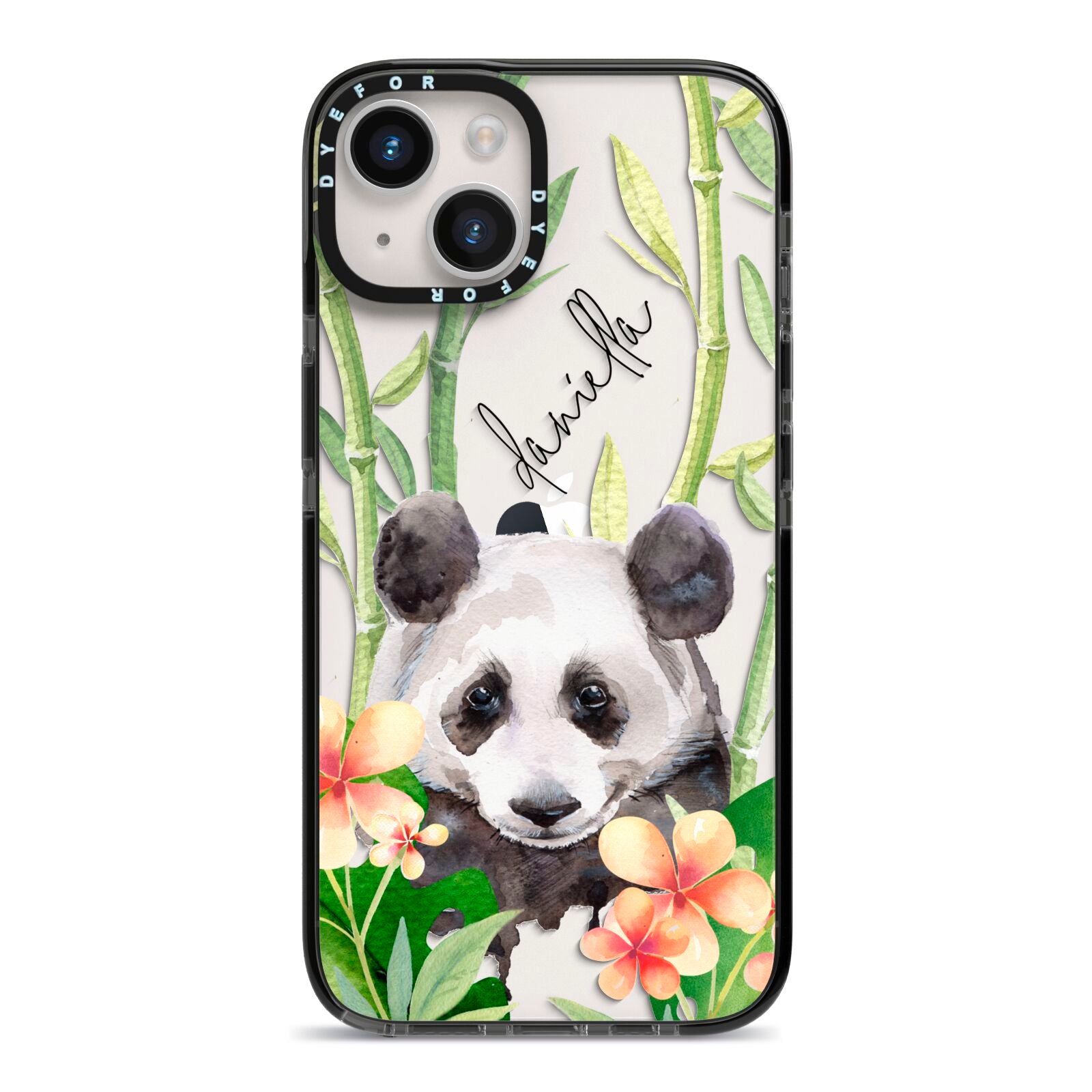 Personalised Panda iPhone 14 Black Impact Case on Silver phone