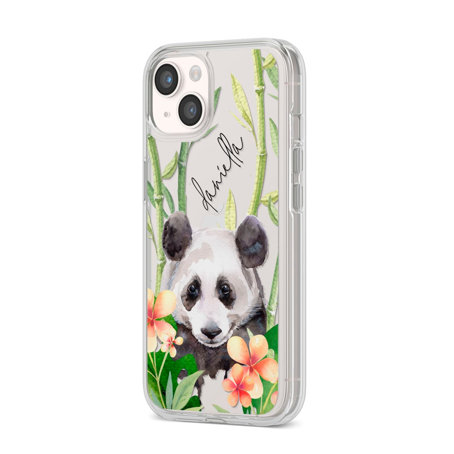 Personalised Panda iPhone 14 Clear Tough Case Starlight Angled Image