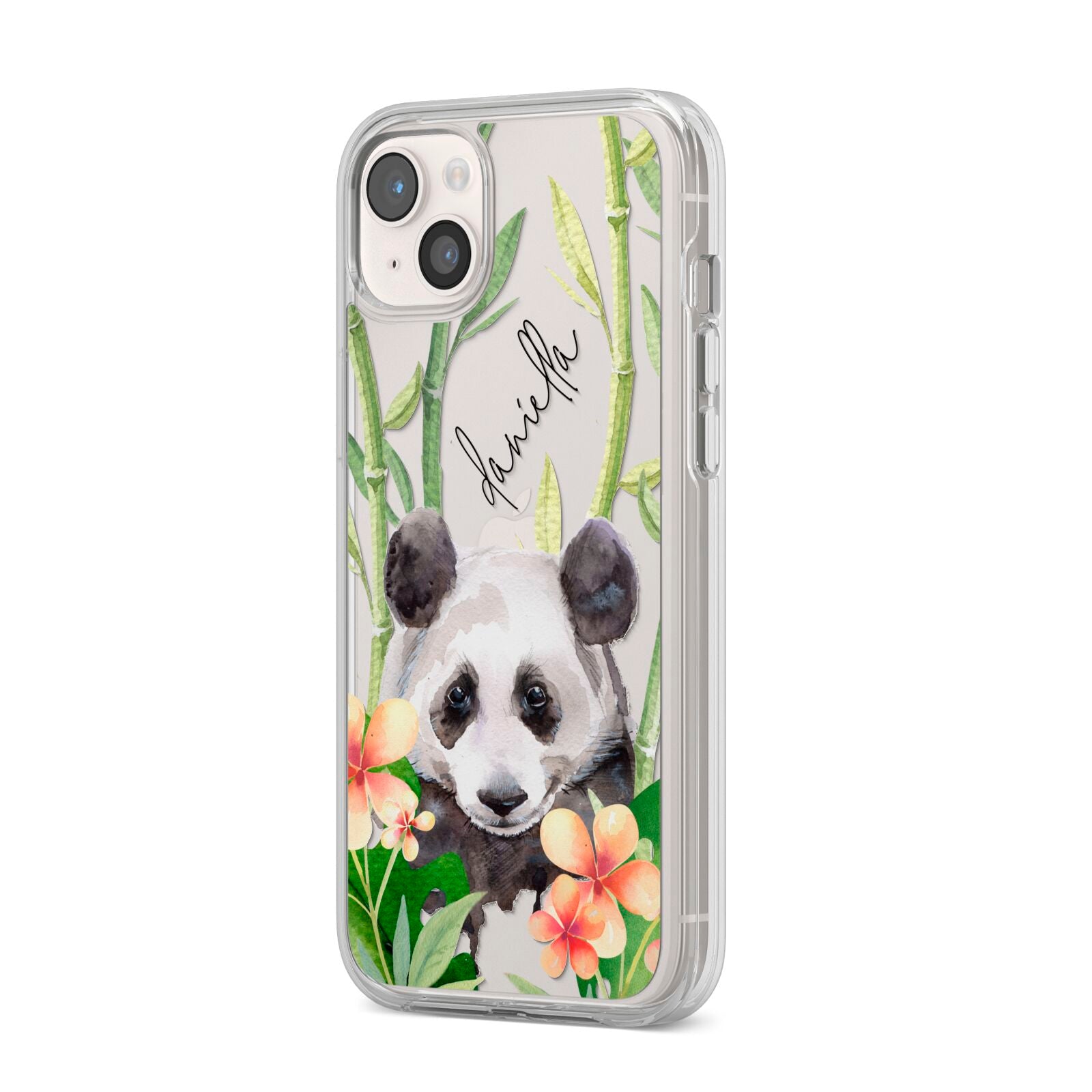 Personalised Panda iPhone 14 Plus Clear Tough Case Starlight Angled Image