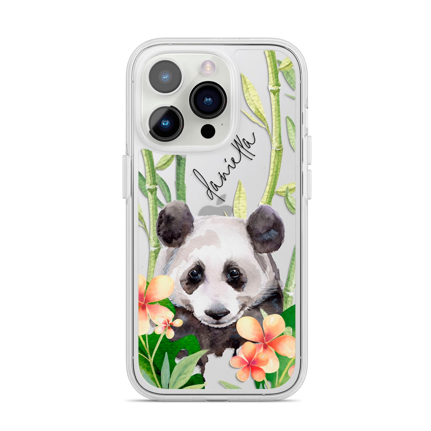 Personalised Panda iPhone 14 Pro Clear Tough Case Silver