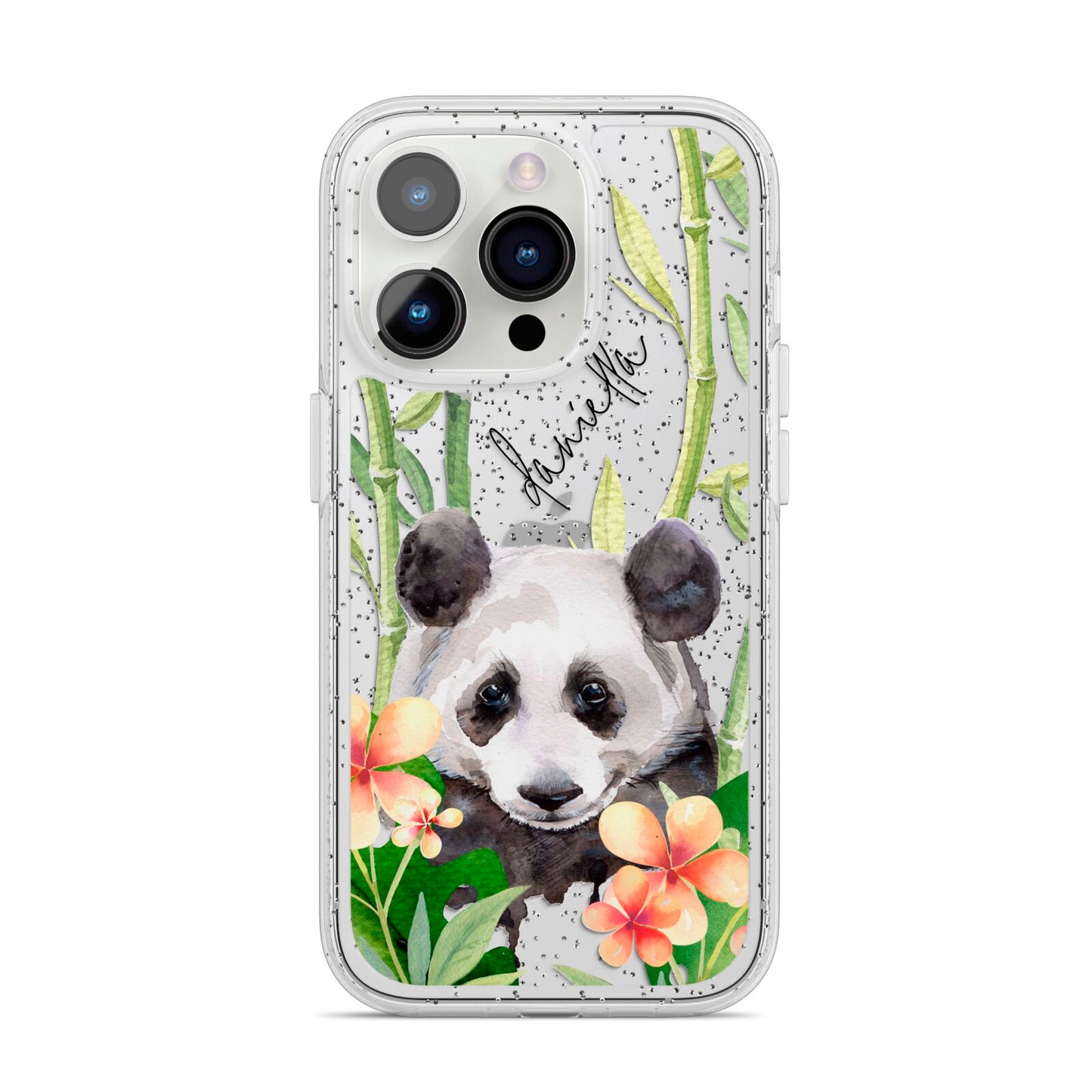 Personalised Panda iPhone 14 Pro Glitter Tough Case Silver