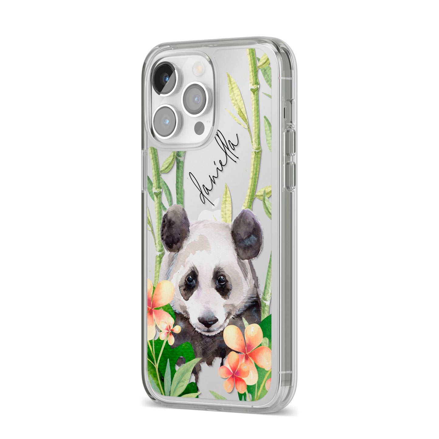 Personalised Panda iPhone 14 Pro Max Clear Tough Case Silver Angled Image