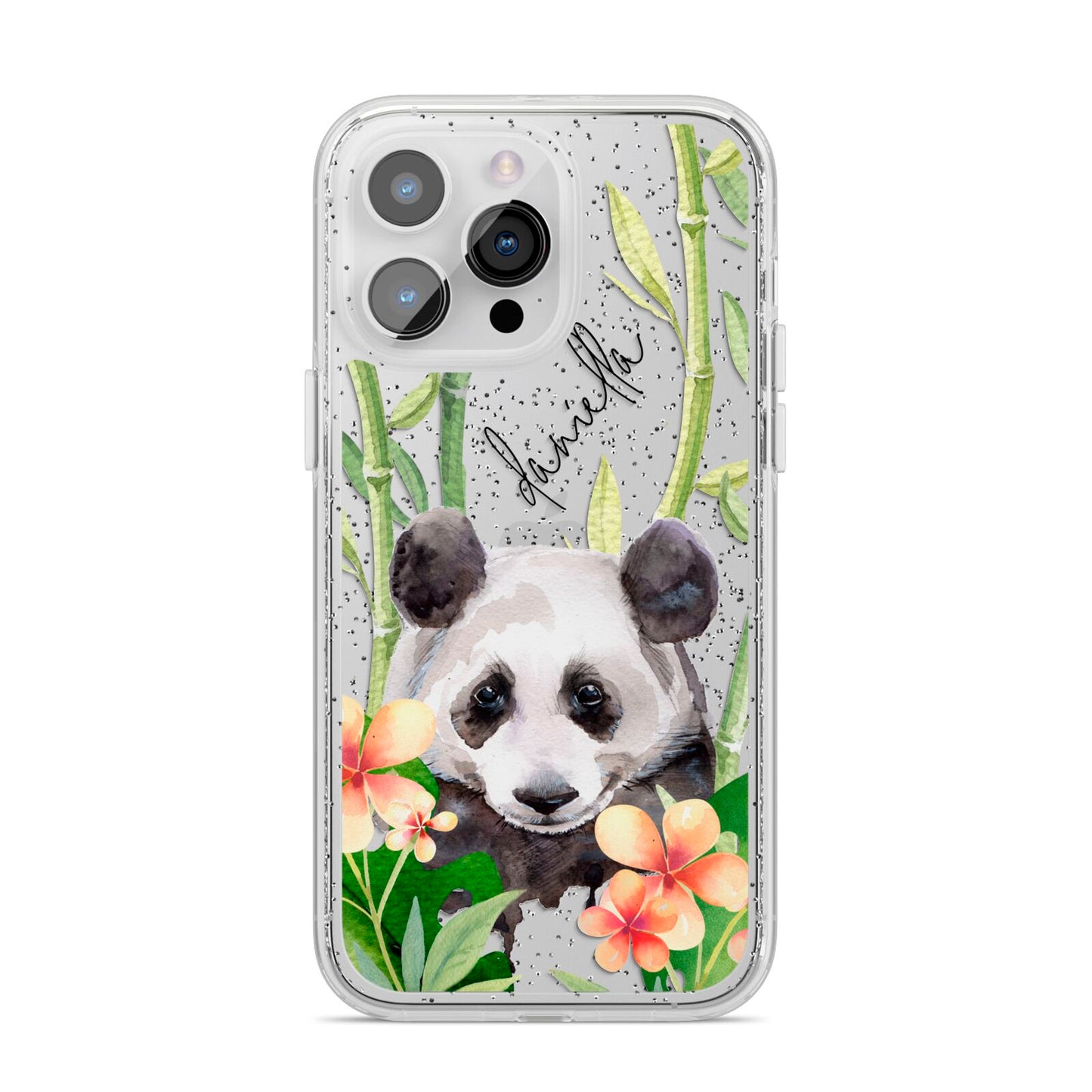 Personalised Panda iPhone 14 Pro Max Glitter Tough Case Silver