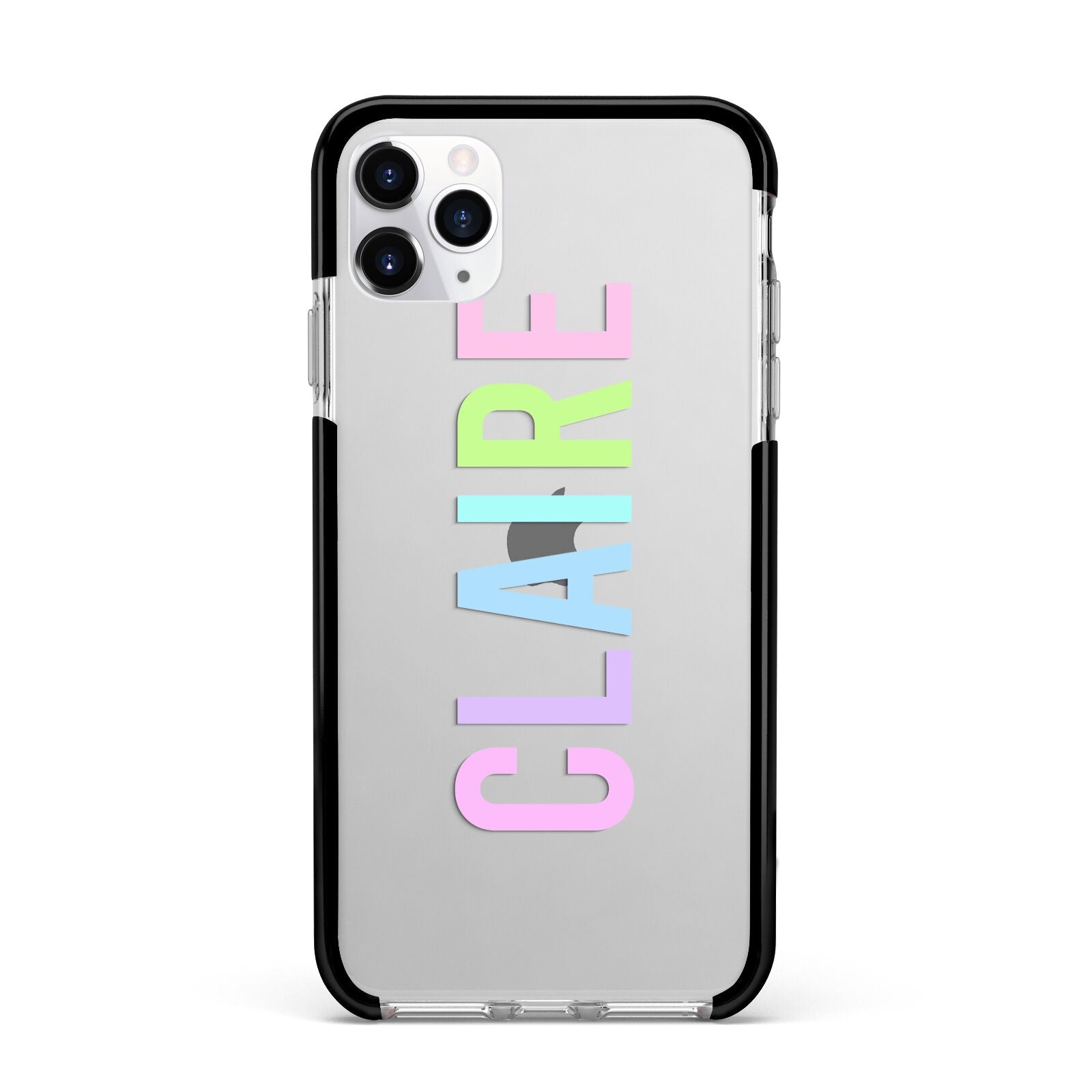 Personalised Pastel Colour Name Apple iPhone 11 Pro Max in Silver with Black Impact Case