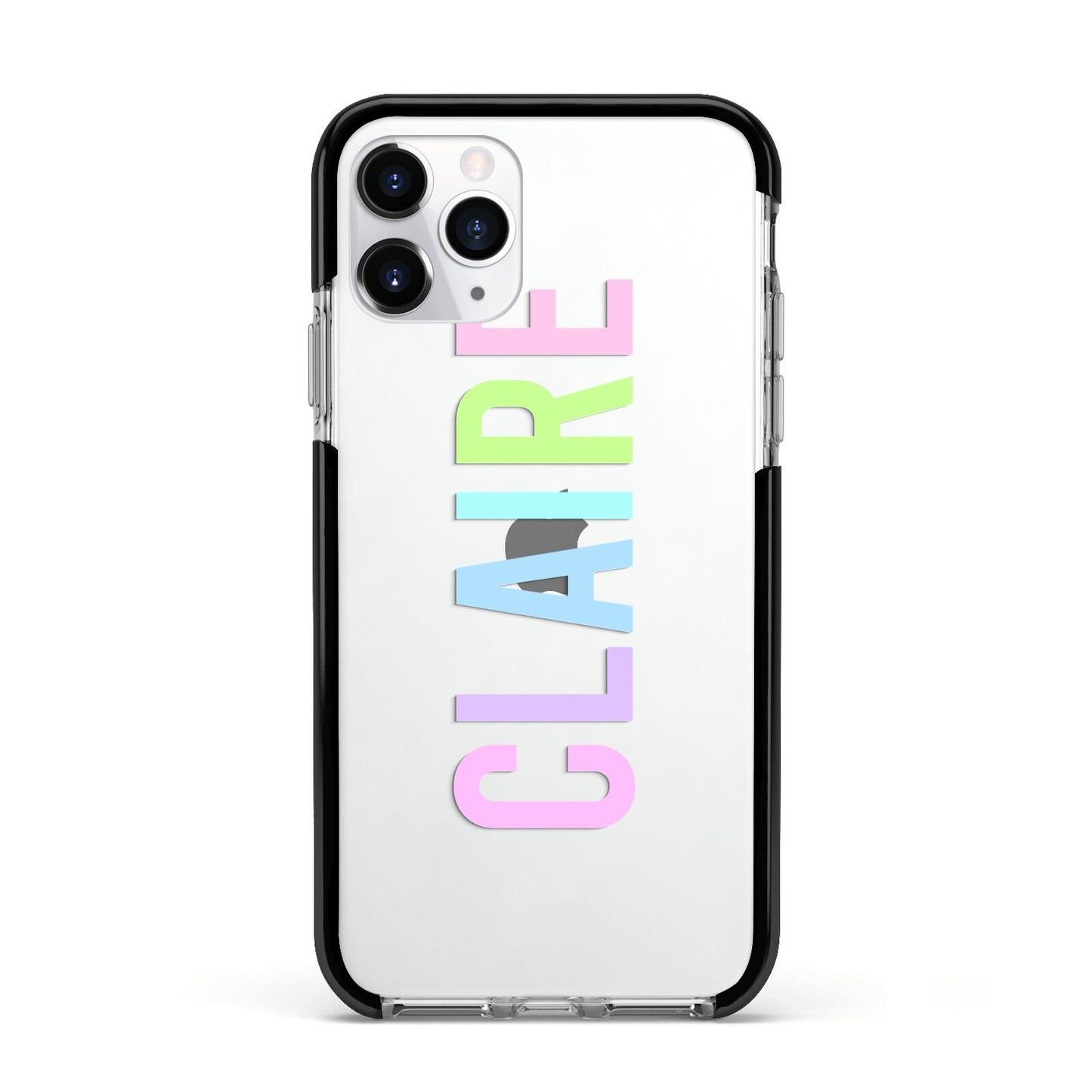 Personalised Pastel Colour Name Apple iPhone 11 Pro in Silver with Black Impact Case