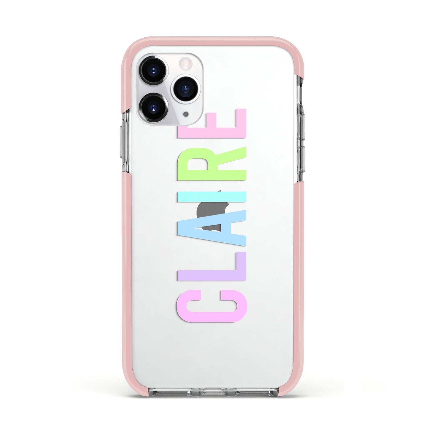 Personalised Pastel Colour Name Apple iPhone 11 Pro in Silver with Pink Impact Case