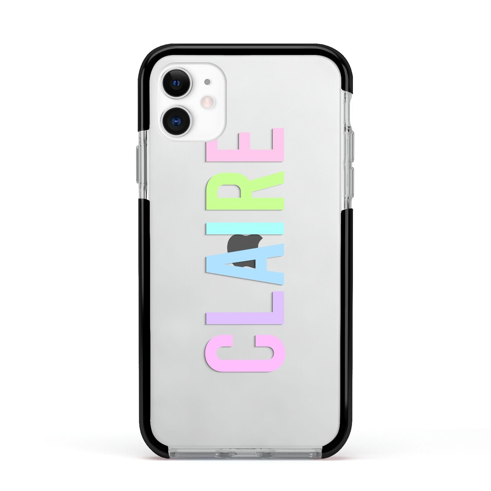 Personalised Pastel Colour Name Apple iPhone 11 in White with Black Impact Case