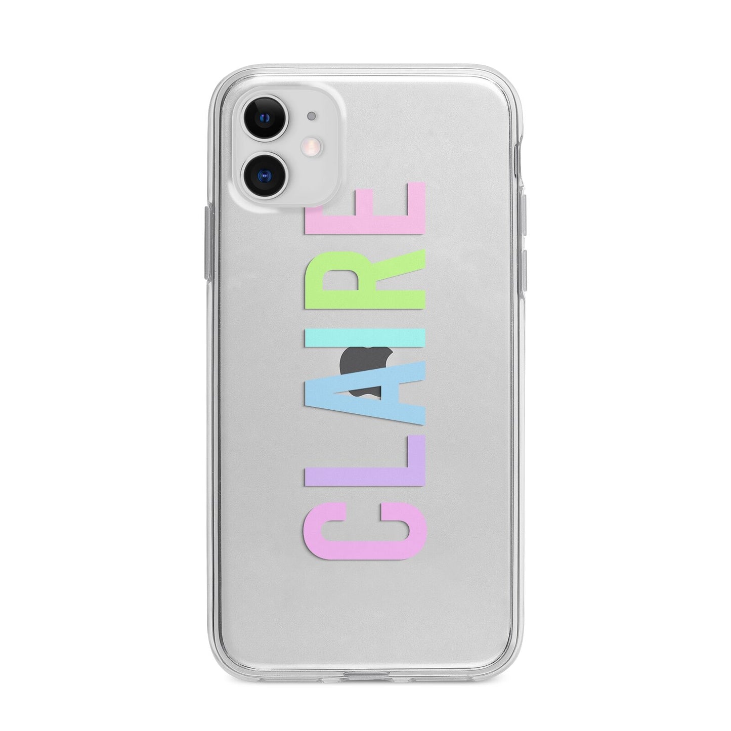 Personalised Pastel Colour Name Apple iPhone 11 in White with Bumper Case