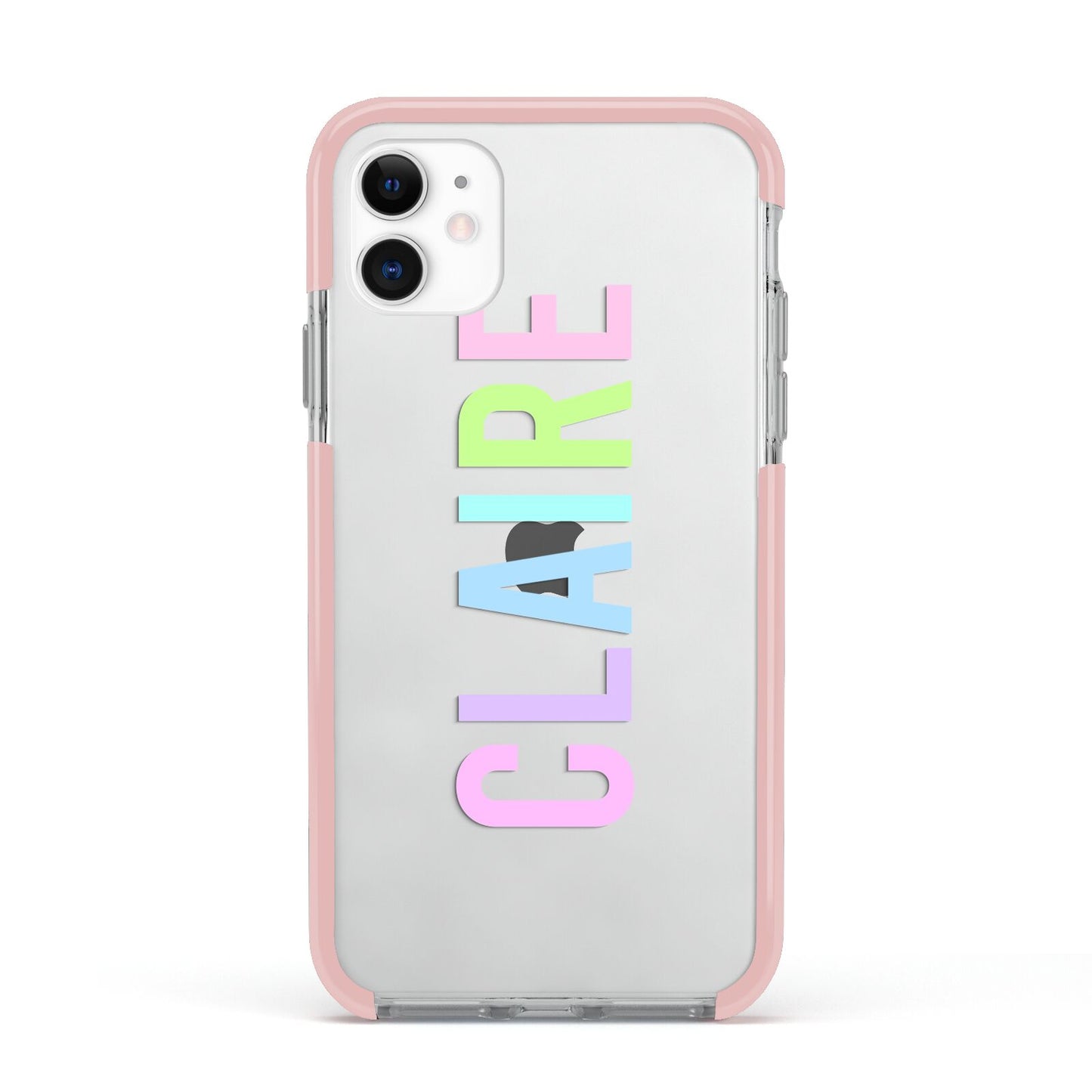 Personalised Pastel Colour Name Apple iPhone 11 in White with Pink Impact Case