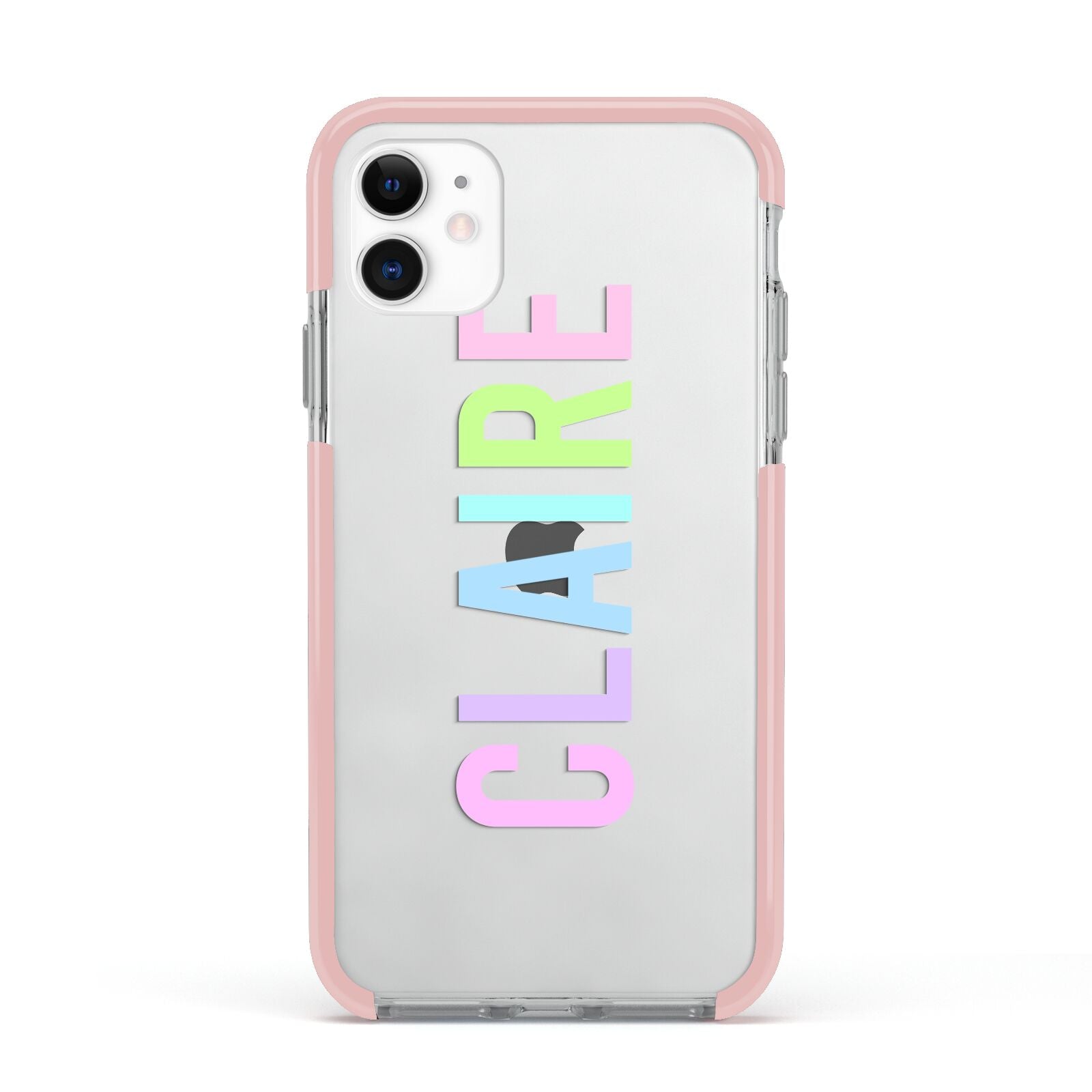 Personalised Pastel Colour Name Apple iPhone 11 in White with Pink Impact Case