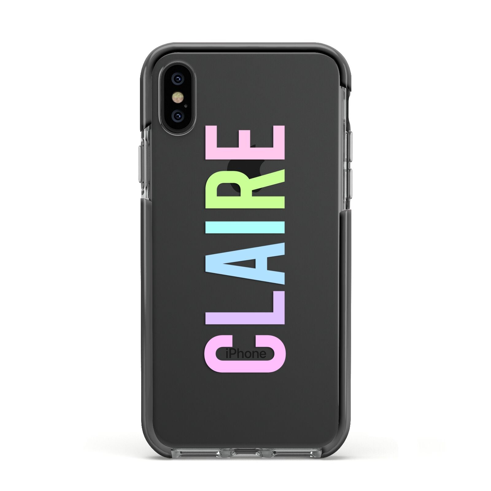 Personalised Pastel Colour Name Apple iPhone Xs Impact Case Black Edge on Black Phone