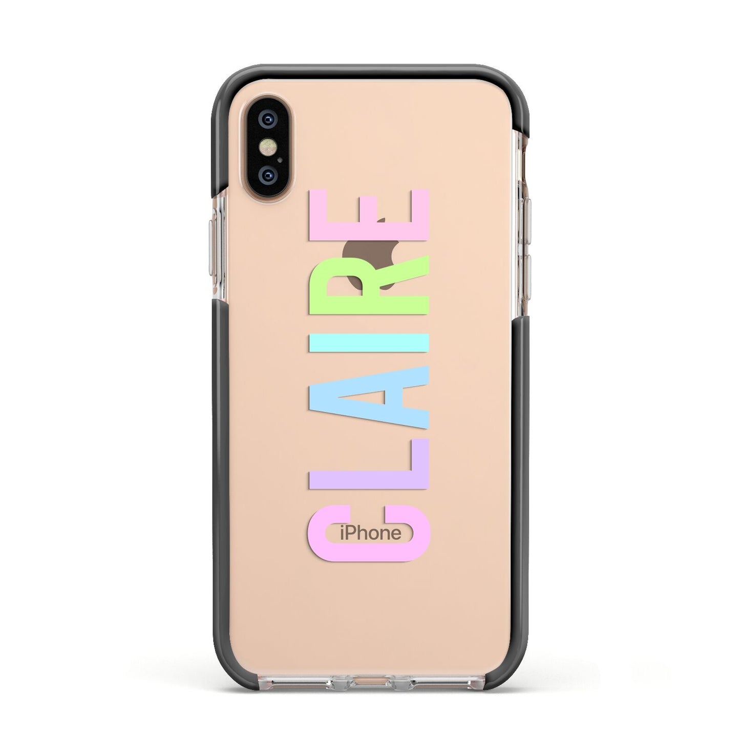 Personalised Pastel Colour Name Apple iPhone Xs Impact Case Black Edge on Gold Phone