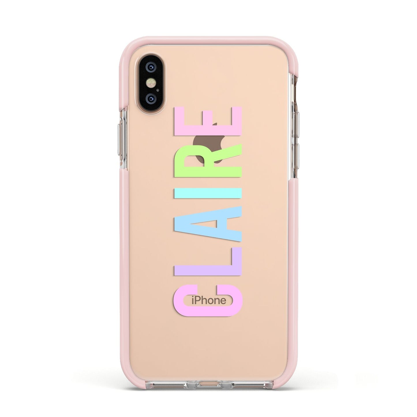 Personalised Pastel Colour Name Apple iPhone Xs Impact Case Pink Edge on Gold Phone