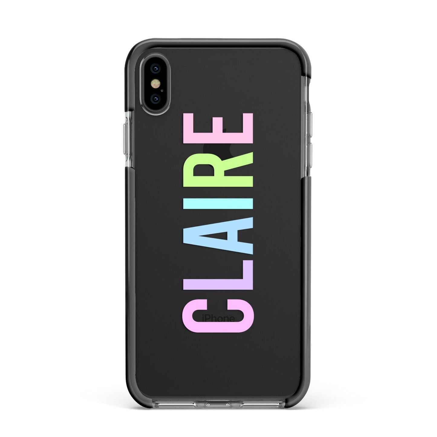 Personalised Pastel Colour Name Apple iPhone Xs Max Impact Case Black Edge on Black Phone