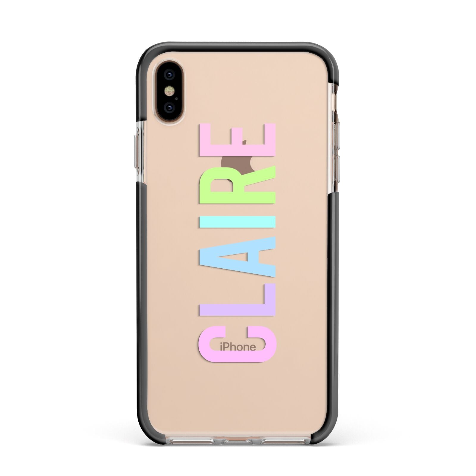 Personalised Pastel Colour Name Apple iPhone Xs Max Impact Case Black Edge on Gold Phone