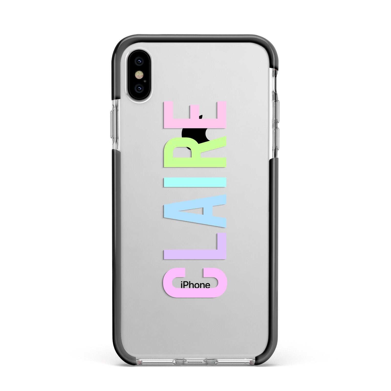 Personalised Pastel Colour Name Apple iPhone Xs Max Impact Case Black Edge on Silver Phone