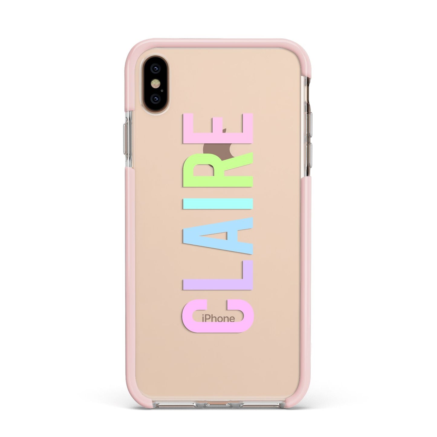 Personalised Pastel Colour Name Apple iPhone Xs Max Impact Case Pink Edge on Gold Phone