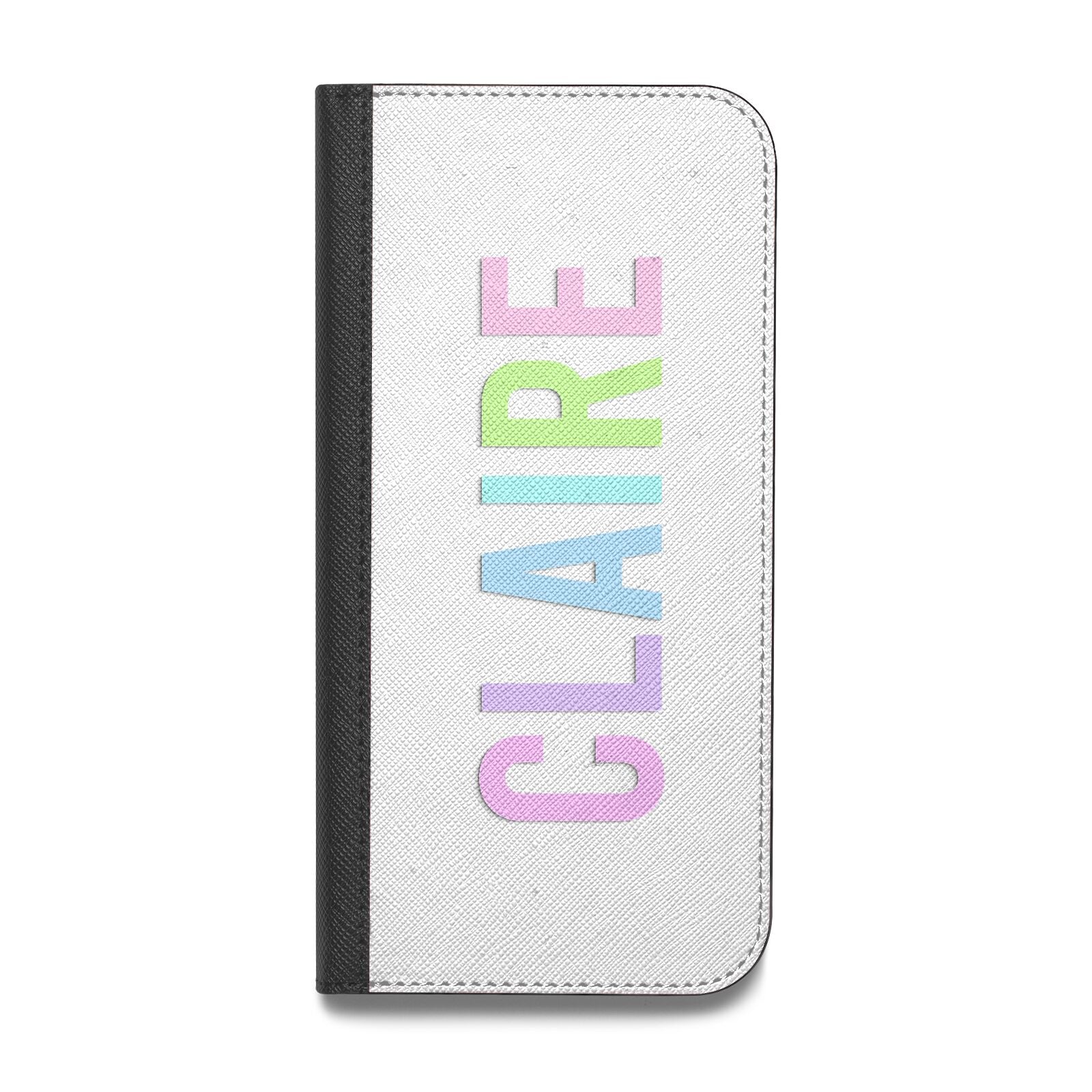 Personalised Pastel Colour Name Vegan Leather Flip iPhone Case